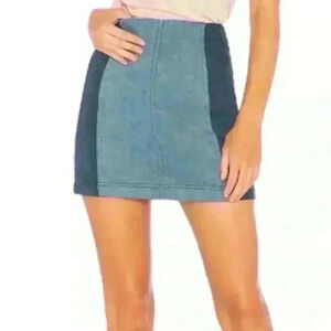 Free People Modern Femme Denim Mini Skirt Two Tone Blue Color Block Sz 4